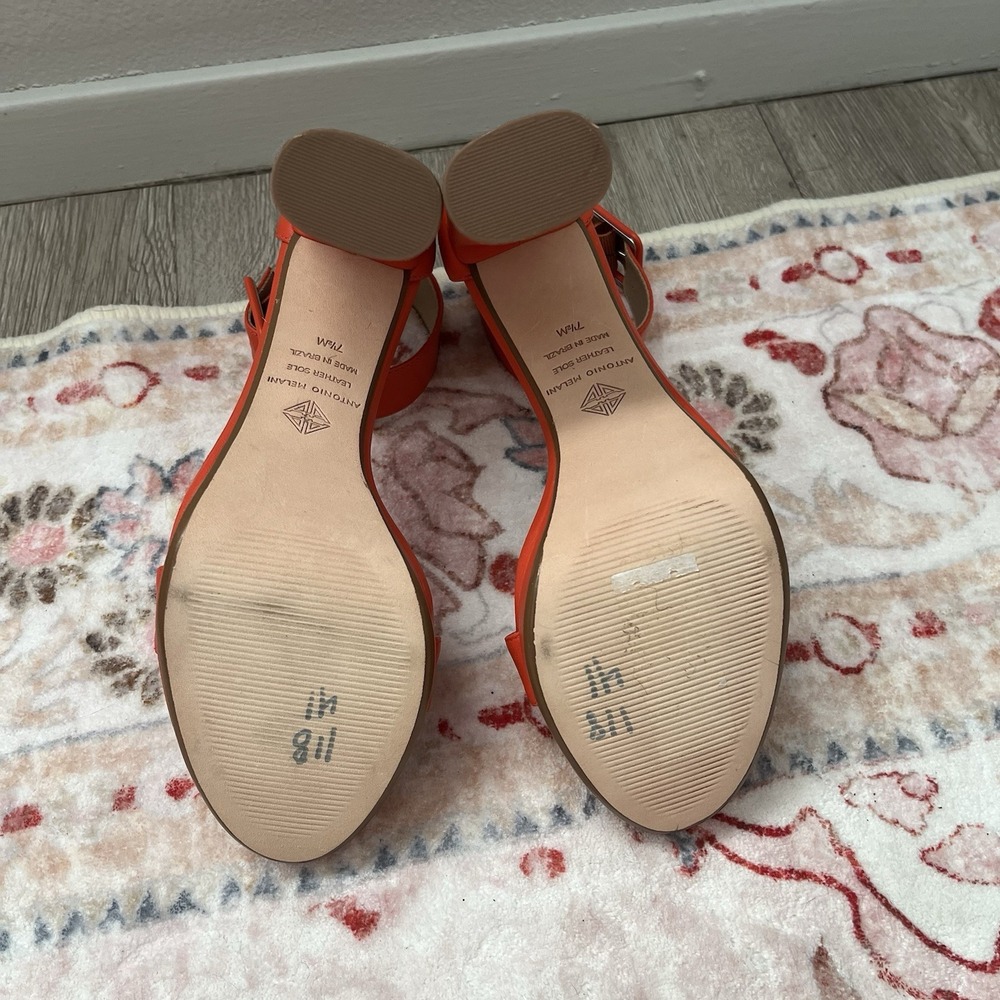 Antonio Melani Women Tangerine Orange Strap Sandals Pump Block High Heel Sz 7.5 - Picture 7 of 8